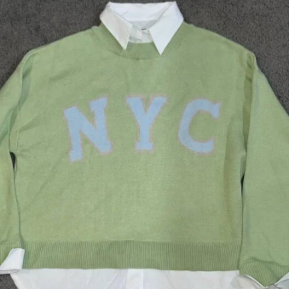 ANTHROPOLOGIE MAEVE NYC Graphic Twofer Sweater NEW WITH TAGS Oversized - XS